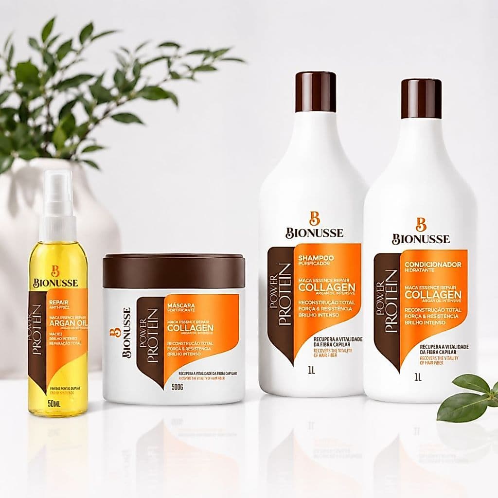 Kit Shampoo Condicionador Hidratante 1L Máscara Hidratação 500g Óleo Reparador 60ml - Collagen