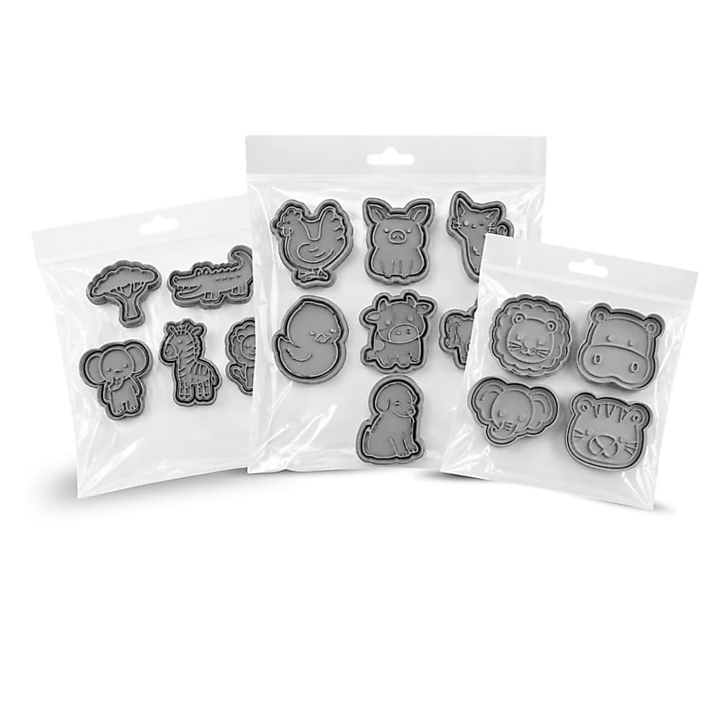 Kit com 7 Cortadores de Biscoito Infantis em Formato de Animais Fofos, 6cm, para Massinha de Modelar e Fondant