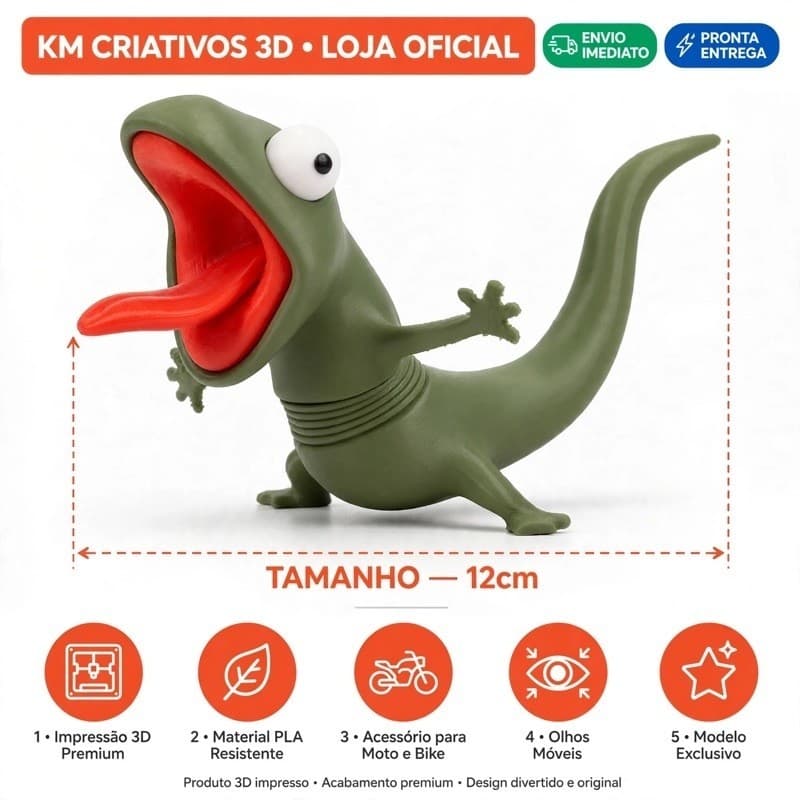 Lagarto Gritando Moto | Acessório Guidão Moto Bike | Enfeite Divertido 3D