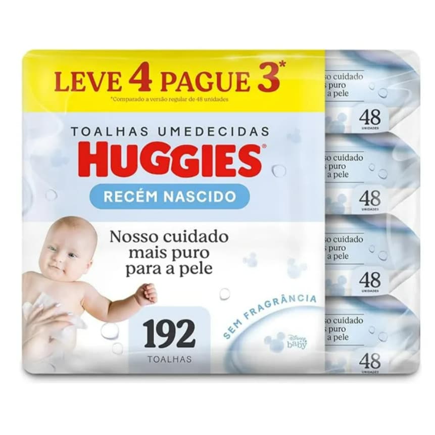 Lenço Umedecido Huggies Recém-Nascido 192 Unidades Sem Fragrância | Leve 4 Pague 3 | Toalhas Umedecidas Bebê Pele Sensív