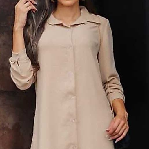 Vestido Feminino Chemise Social Camisão Feminino Manga Longa Moda Blogueira