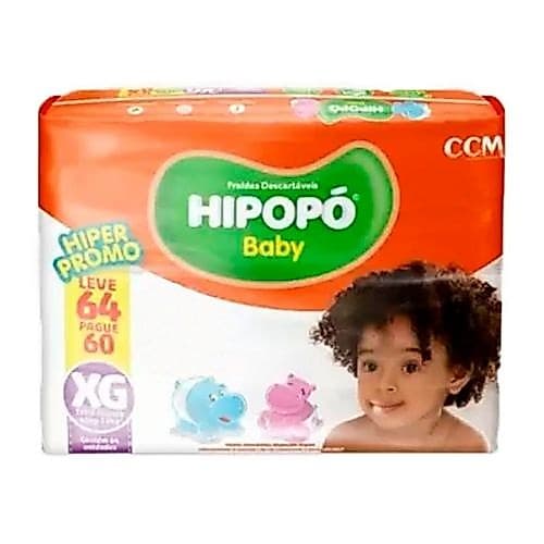 Fralda Hipopó Baby Hiper Tamanho XG - 64 Unidades - Proteção 10h