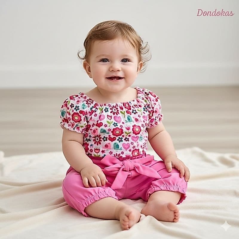 Conjunto Bebê Cropped  Ciganinha e Calca Capri Roupa para Bebê Menina