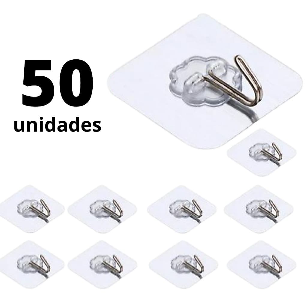 Kit 50 Ganchos Colante Multiuso Transparente Auto Atacado Adesivo Multifuncional de Parede para áreas úmidas, Pendurar Toalha, Roupa, Ferramenta Utensílios, Usar Colar no Banheiro, Cozinha, Quarto, Escritório, Lavanderia, Pode Molhar