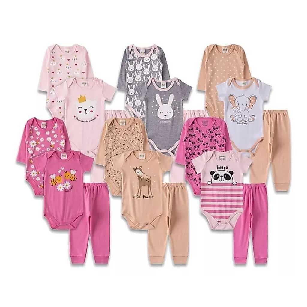 Kit C/18 Body Infantil bebê Trijunto Completo Kit Menina Menino