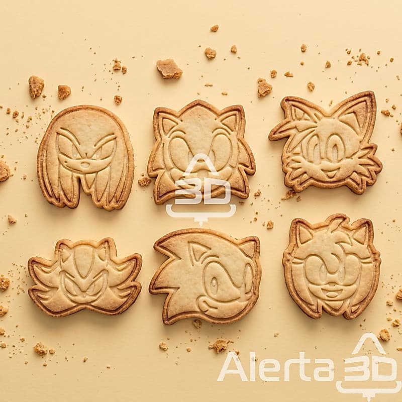 Kit 6 cortadores e marcadores de biscoito/massinha de modelar - Sonic