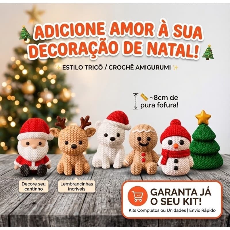 🎄 Mini Bonequinhos de Natal Crochê Amigurumi Decoração Natalina Kit