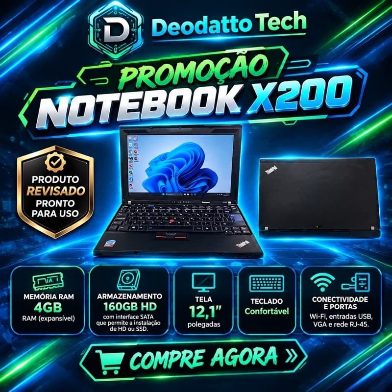 Notebook Lenovo ThinkPad X200 revisado c/garantia  - Acompanha carregador novo