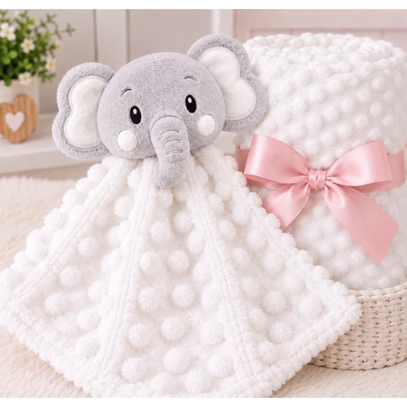 Kit Manta Bebê + Naninha Pipoquinha Macia Elefante Enxoval Recém-Nascido
