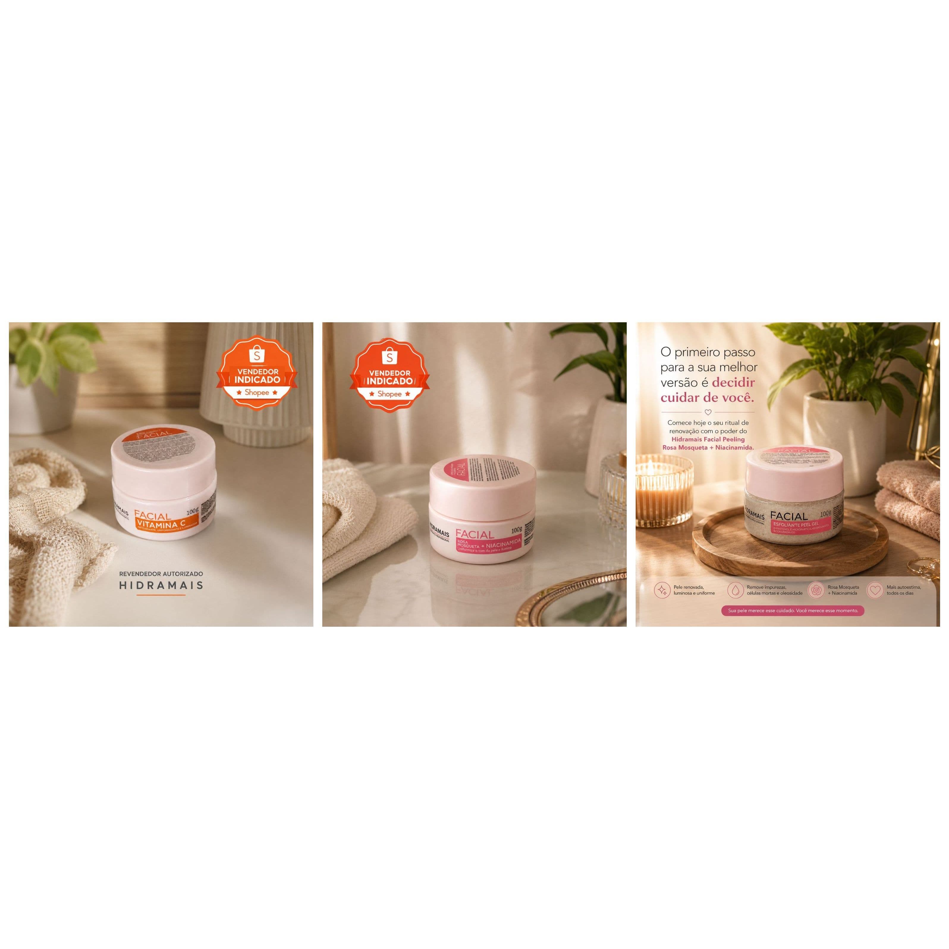 Kit Cuidados Faciais Anti-Idade Hidramais Vitamina C + Rosa Mosqueta + Esfoliante Facial