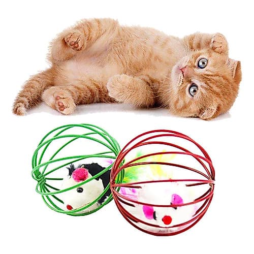 Brinquedo De Estimação Gato Pena Rato Bola Gaiola 6.5 cm