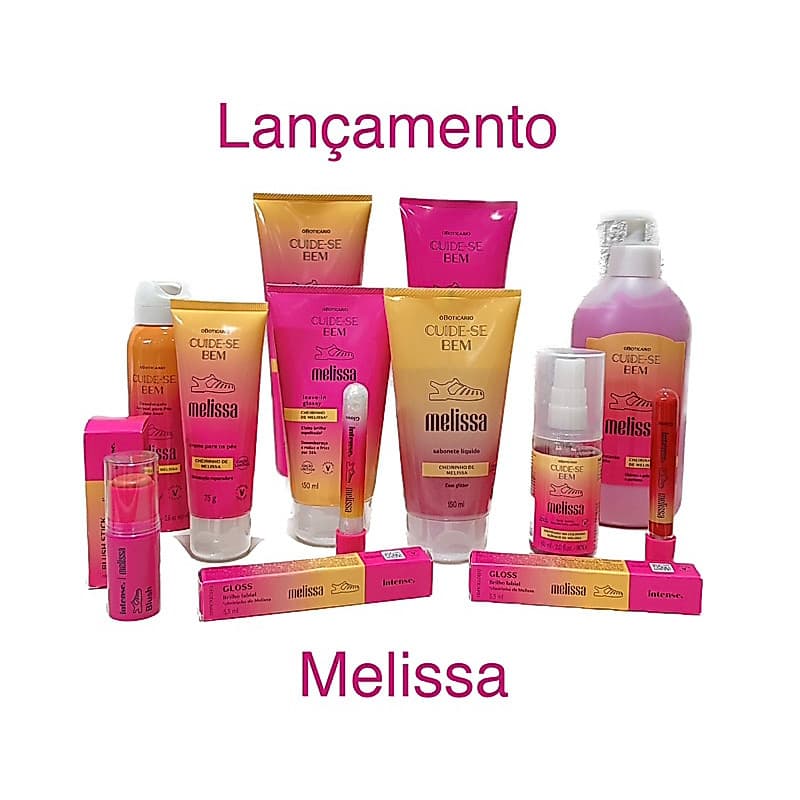 Linha cuide se bem Melissa o boticario body splash, gloss, hidratantes, shampoo, delineador, blush