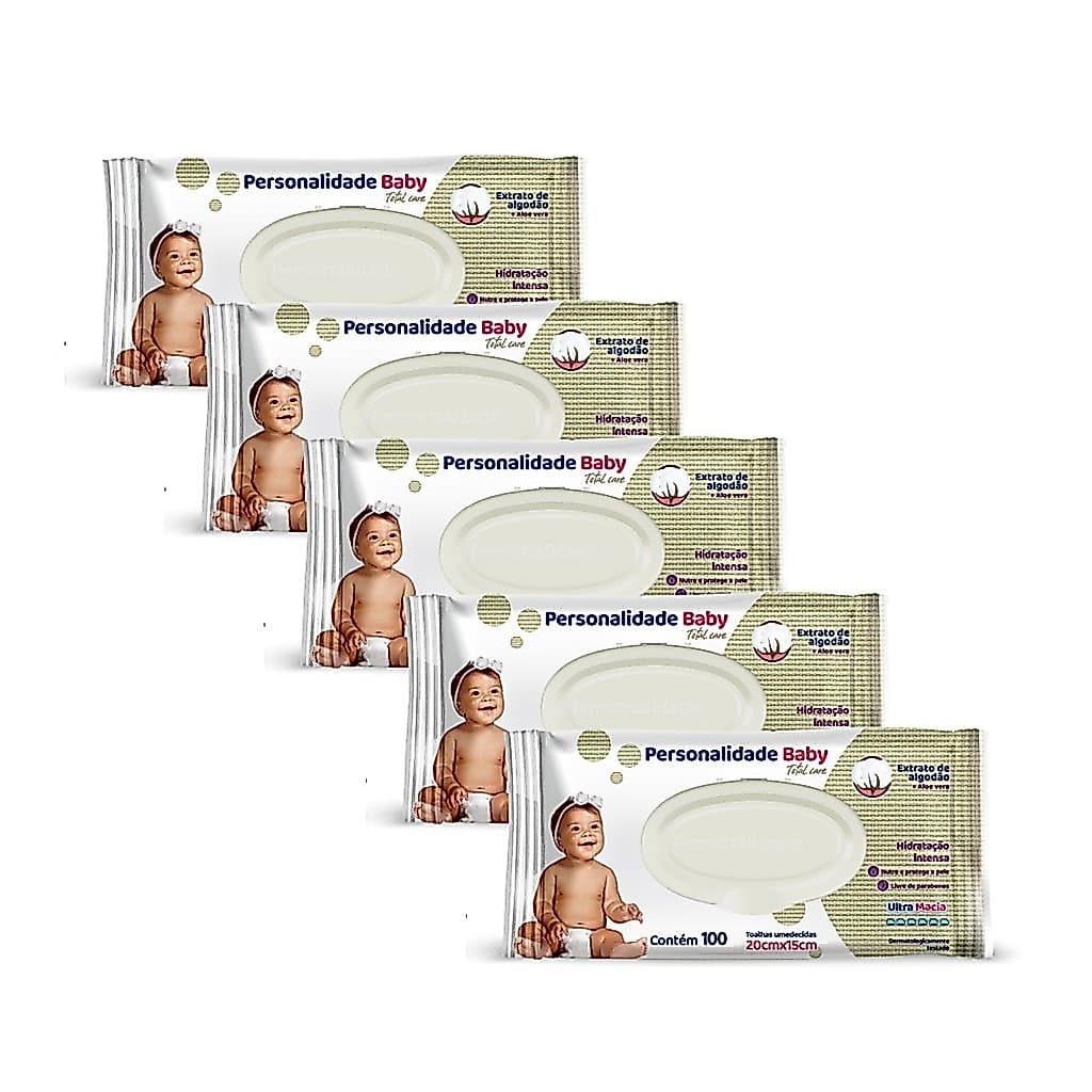 Kit 5pcts Personalidade Baby 100un Toalha Umedecidas Cada - 500 total EQ.1