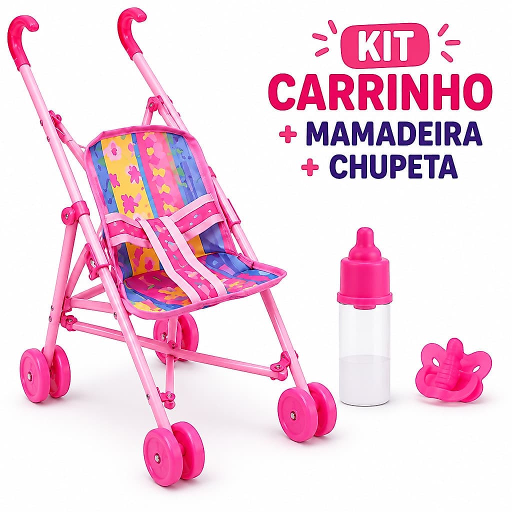 Carrinho de Boneca Infantil Carrinho De Bebe Com Chupeta e Com Mamadeira Bonecas Reborn
