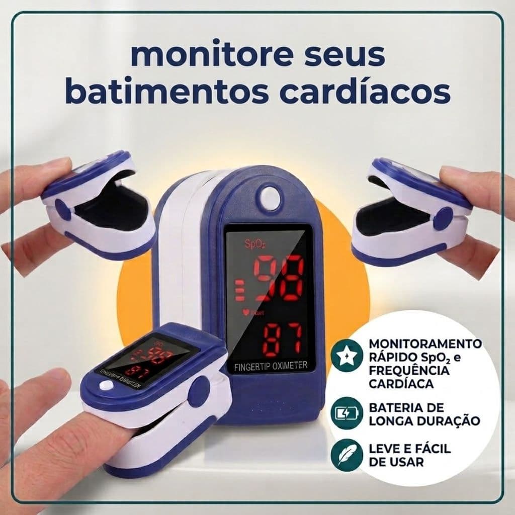 Oxímetro Digital de Dedo Medidor de Saturação de Oxigênio e Frequência Cardíaca