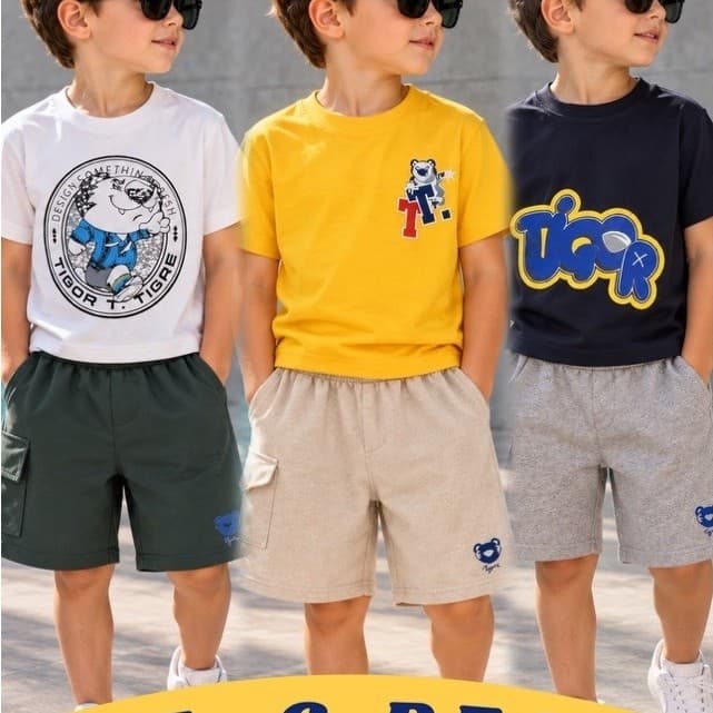Kit 3 Conjuntos Infantil Tigor Menino 6 Peças Camisa Algodão + Bermuda Moletom Flanelado