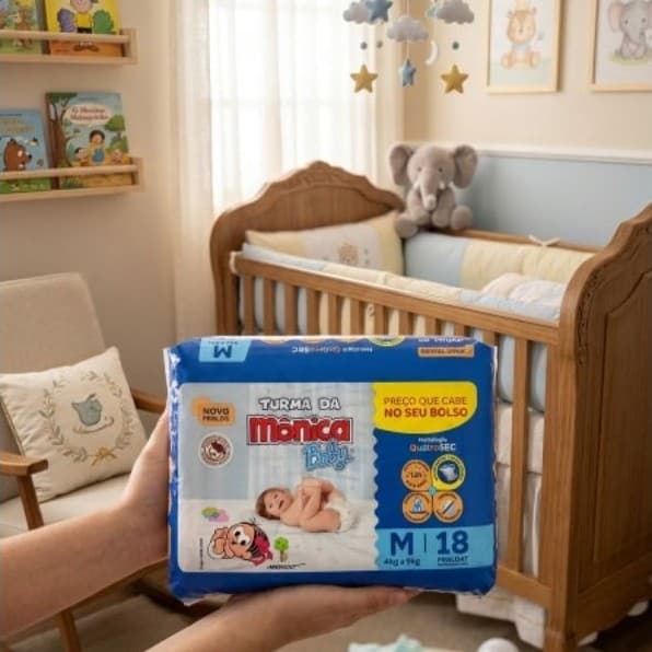 Fralda Infantil Turma da Mônica Baby Jumbo Tamanho M 18 Fraldas Descartáveis