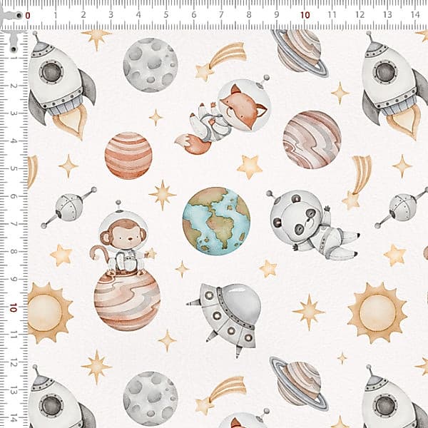 Tecido Tricoline Digital Animais Espaciais Costura Artesanato Patchwork Pano Ateliê DIY