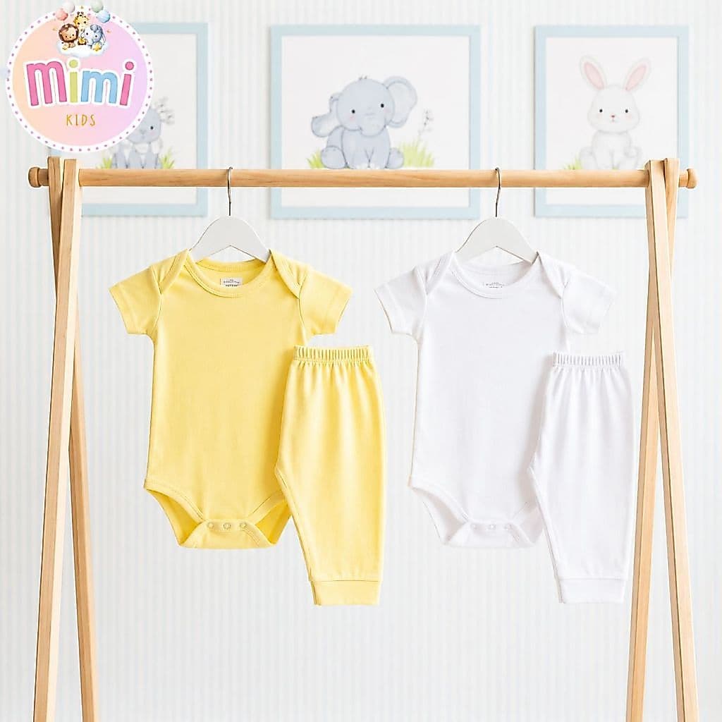 Kit 4 Peças Mijão Calça e Body Malha Tamanhos P/M/G Bebê Menina e Menino