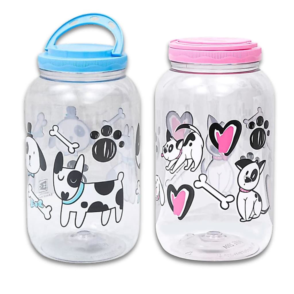 Kit 2x Pote Porta Ração 3600ml Dog Rosa Azul Porta Guarda Ração Armazenador Com Alça Cachorro Contêiner Dispenser Pet