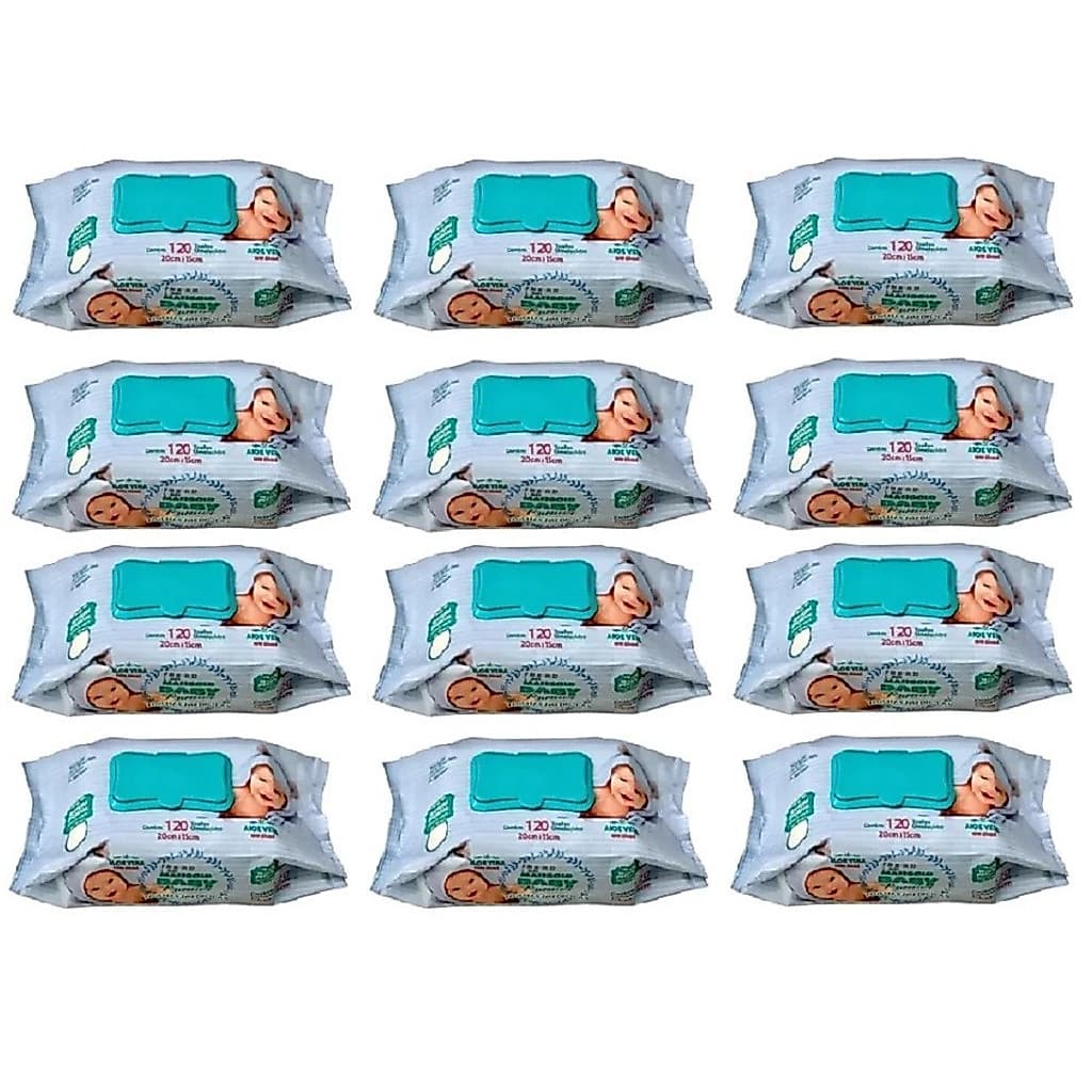 Kit 12 pcts Toalha Umedecidos Marigold Baby Premium 120unidades cada - AZUL - Total 1440un EQ.1