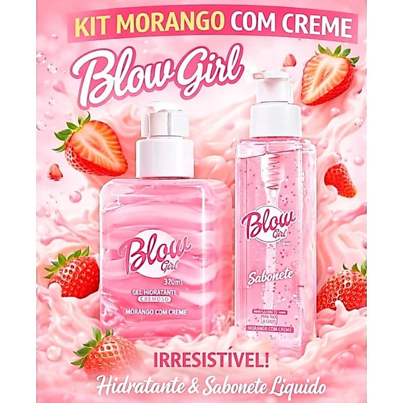 Kit Hidratante Corporal Beijável Sabonete Liquido Morango com Creme Blow Girl 