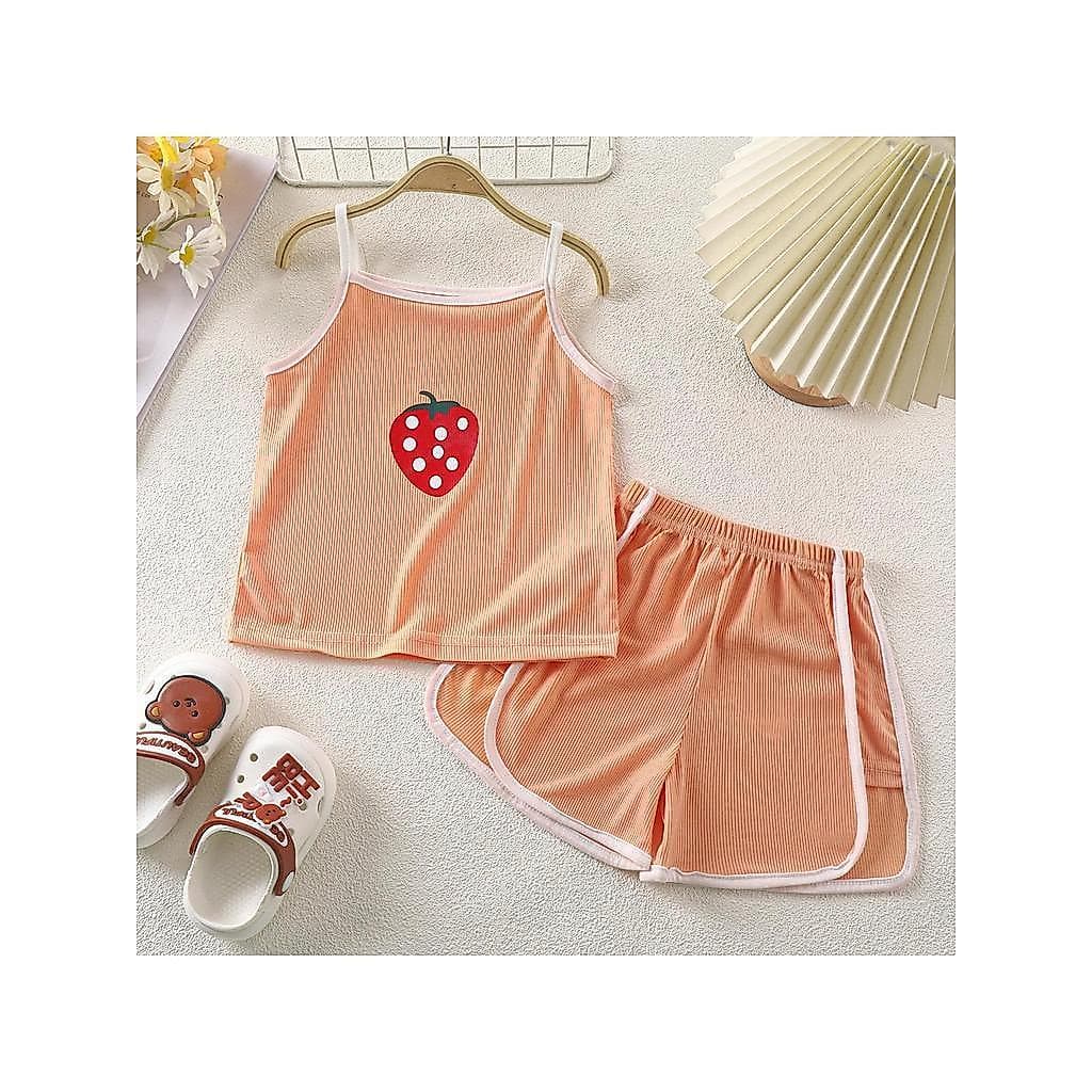 Meninas estilingue terno bebê menina verão gelo seda fina colete Shorts terno de duas peças roupas da menina exterior We