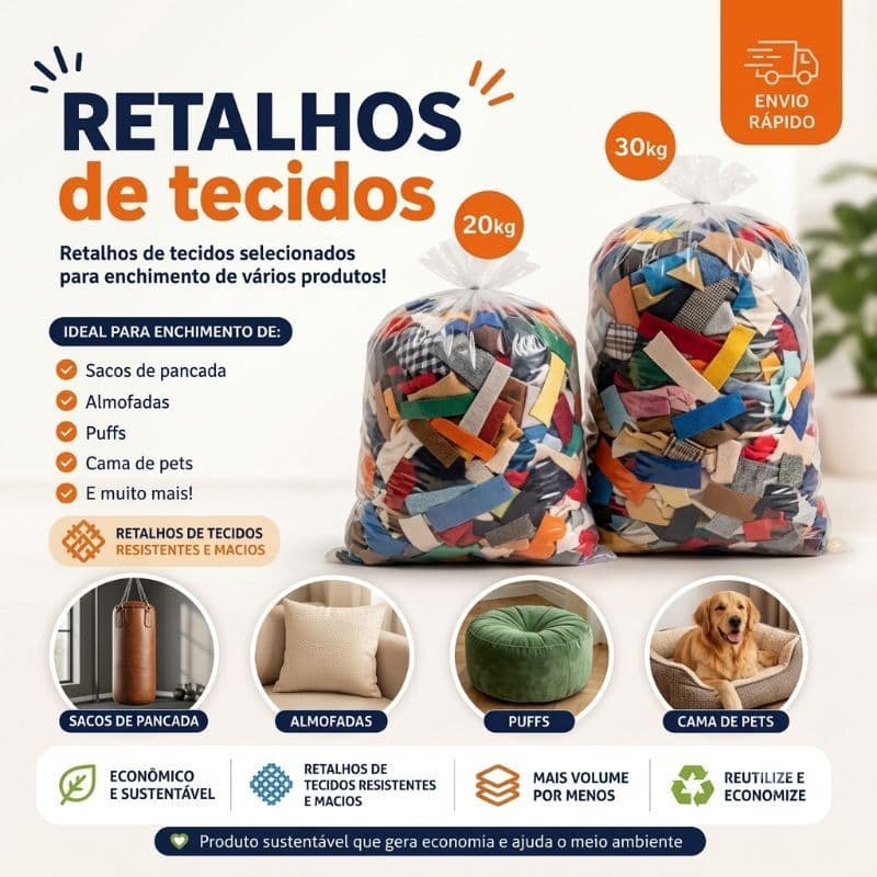 Kit Retalhos de Tecidos Variados 1kg a 10kg Artesanato Costura Patchwork