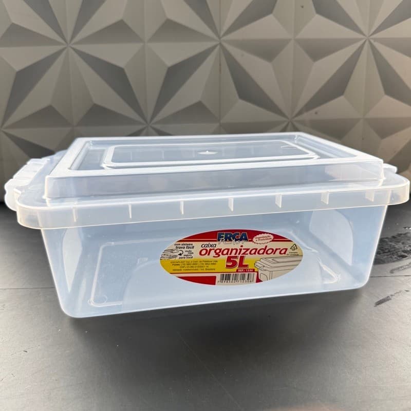 Caixa organizadora transparente retangular com trava 5 litros multiuso pote de cozinha branco organizador