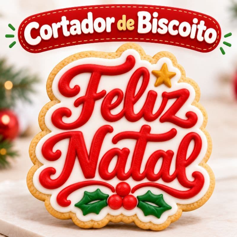 Cortador de Biscoito Feliz Natal + Carimbo 3D | Biscuit e Massinha de Modelar