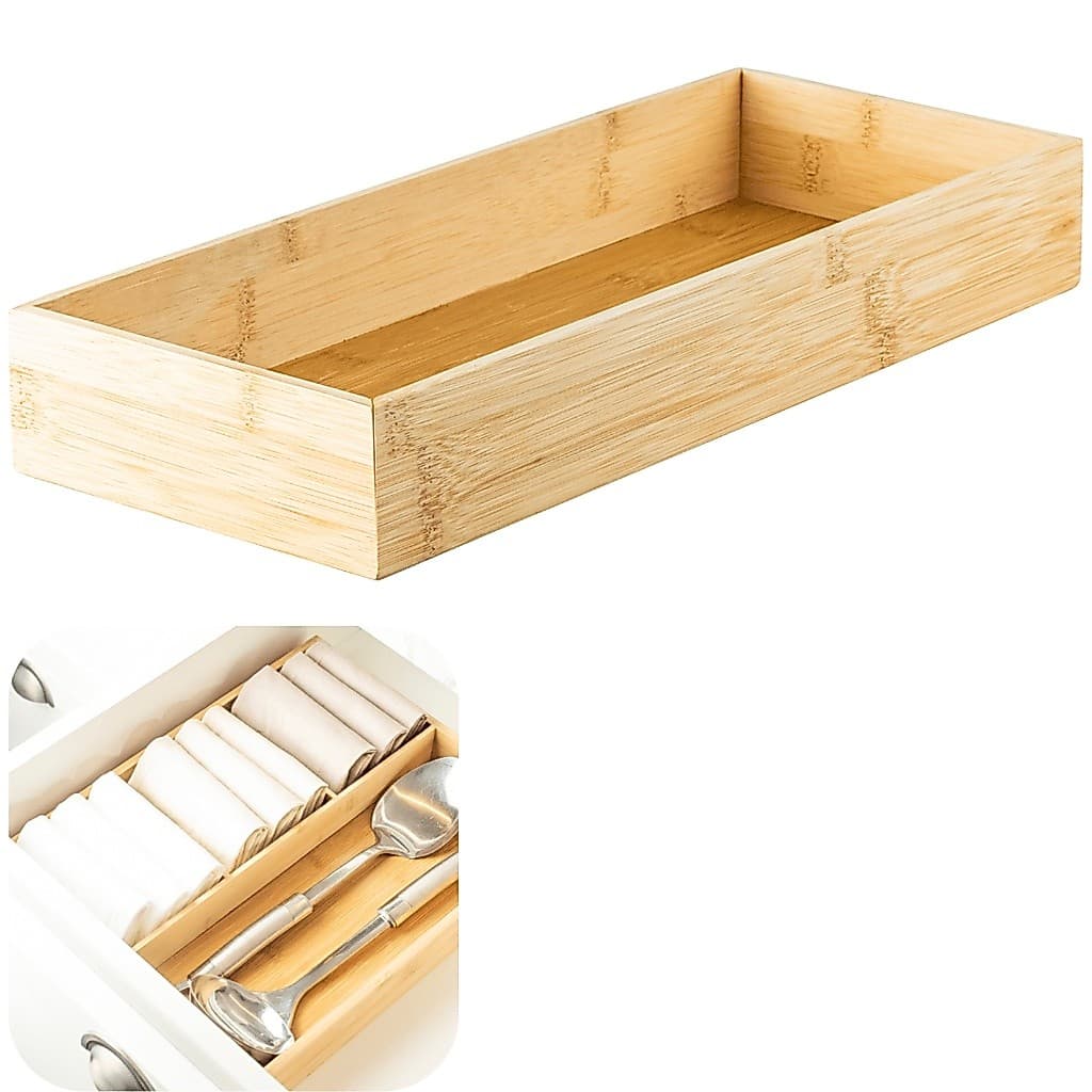 Organizador De Gaveta Utensílios Caixa Organizadora Multiuso Bambu Porta Facas Porta Temperos