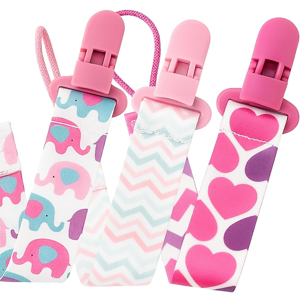 Kit Com 3 Prendedores Cordinha Para Chupeta Bebê Menina Lavável Universal