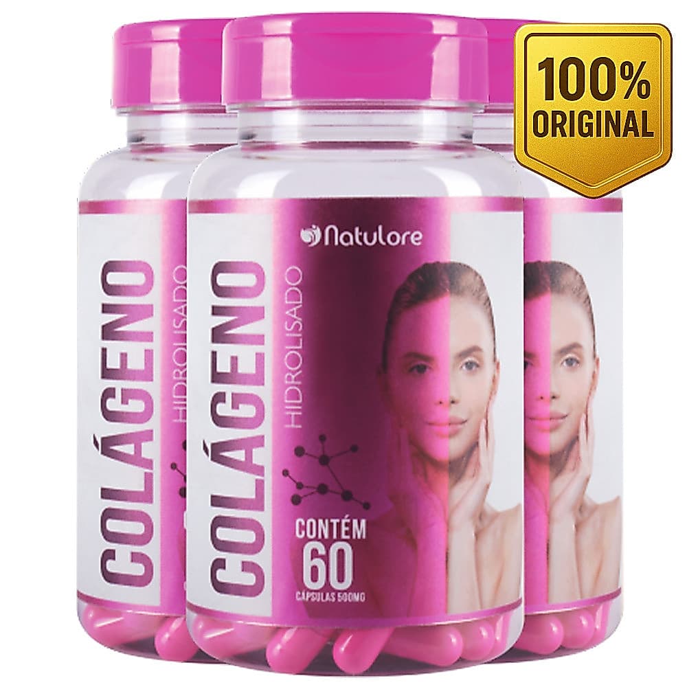 Kit 3 unid - Suplemento Colágeno Hidrolisado + Vitamina C 1000mg - 60 capsulas - Naturole