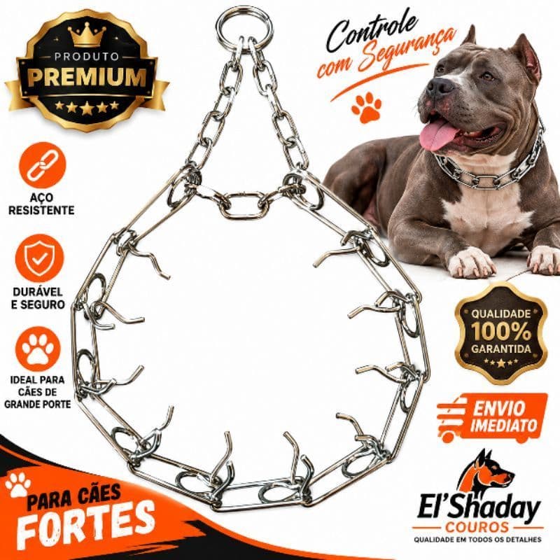 Coleira Guia Colar para domar, Colar de garra proteção para o pescoço do cachorro em ferro niquelado