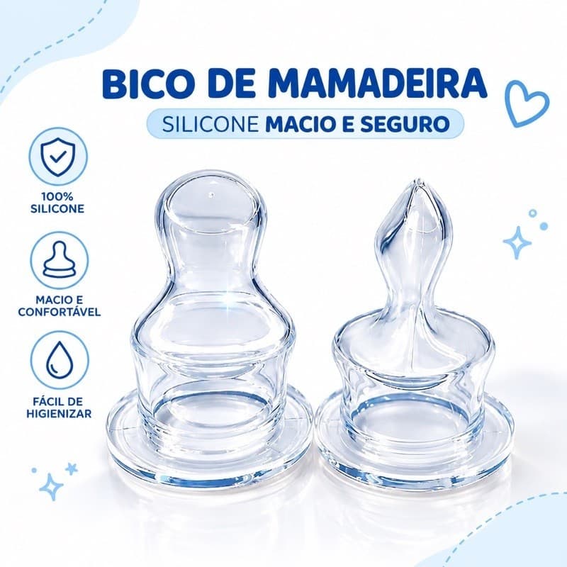 Kit Com 3 Bicos De Mamadeira Universal Silicone Bicos Ortodôntico Chato e Redondo