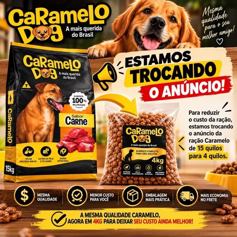 RAÇÃO PARA CACHORRO ORIGINAL CARAMELO DOG 4KG COM OMEGA 3 e 6 ( Filme Netflix Caramelo )