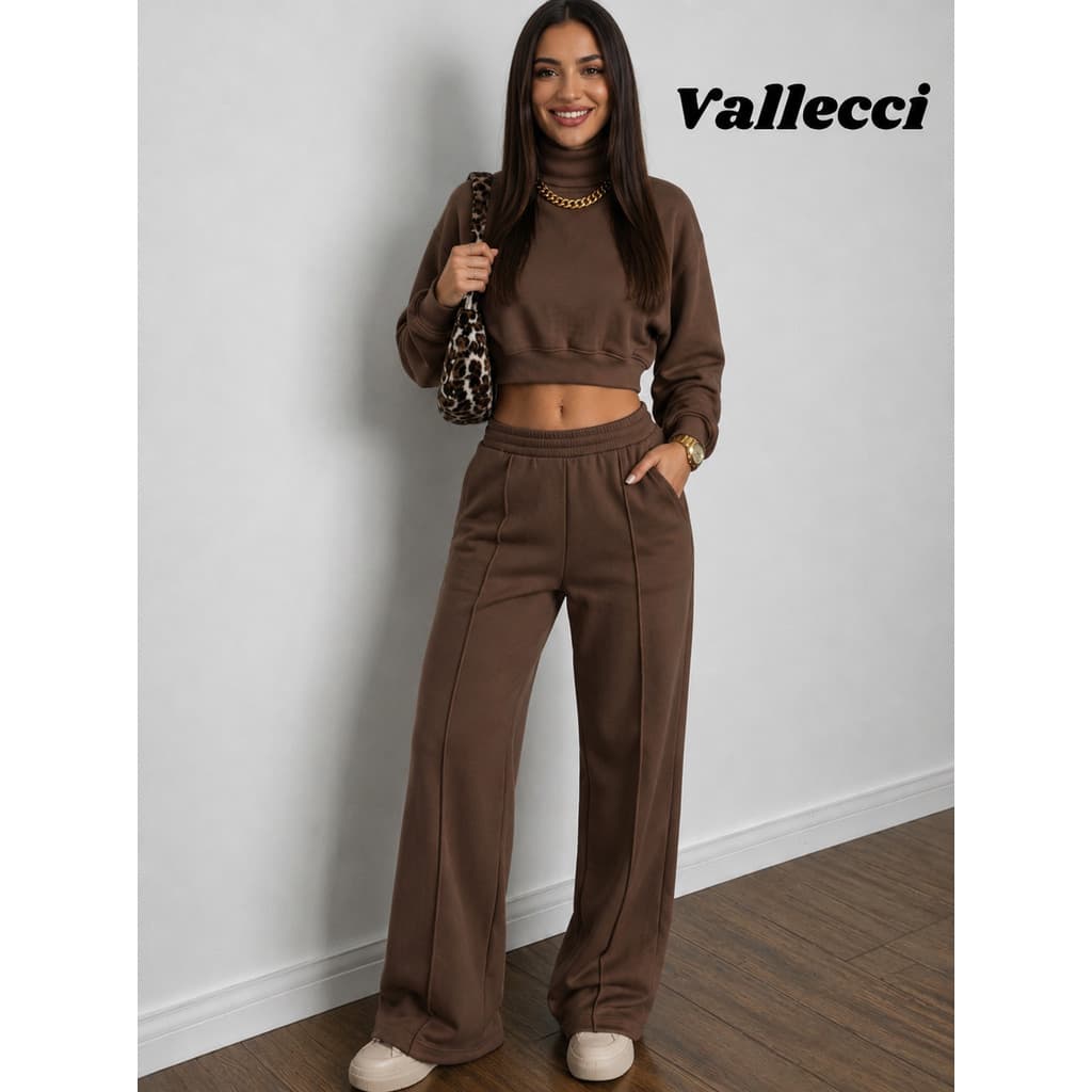 Conjunto Moletom Feminino Frio Gola Alta Calça e Blusa para o Inverno Quente Tamanhos (G e M)   Luxo