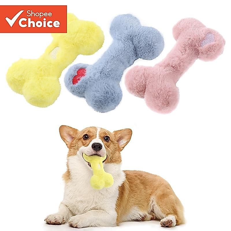 Brinquedo de Pelúcia em Forma de Osso com Voz Ladrar Molar para Animais de Estimação