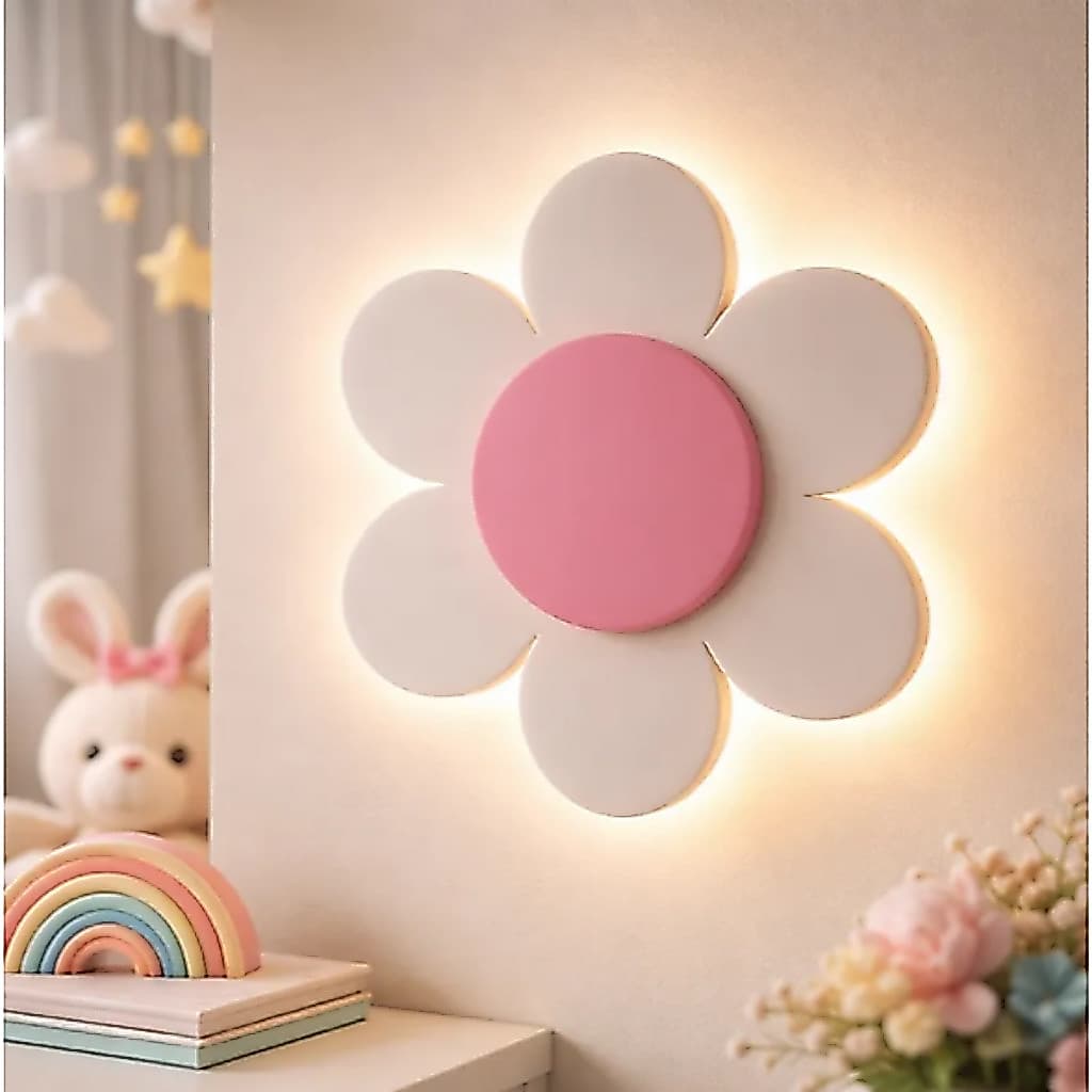 Flor Com Luz De Led Luminária Com Led Parede Quarto Bebe Enfeite De Maternidade