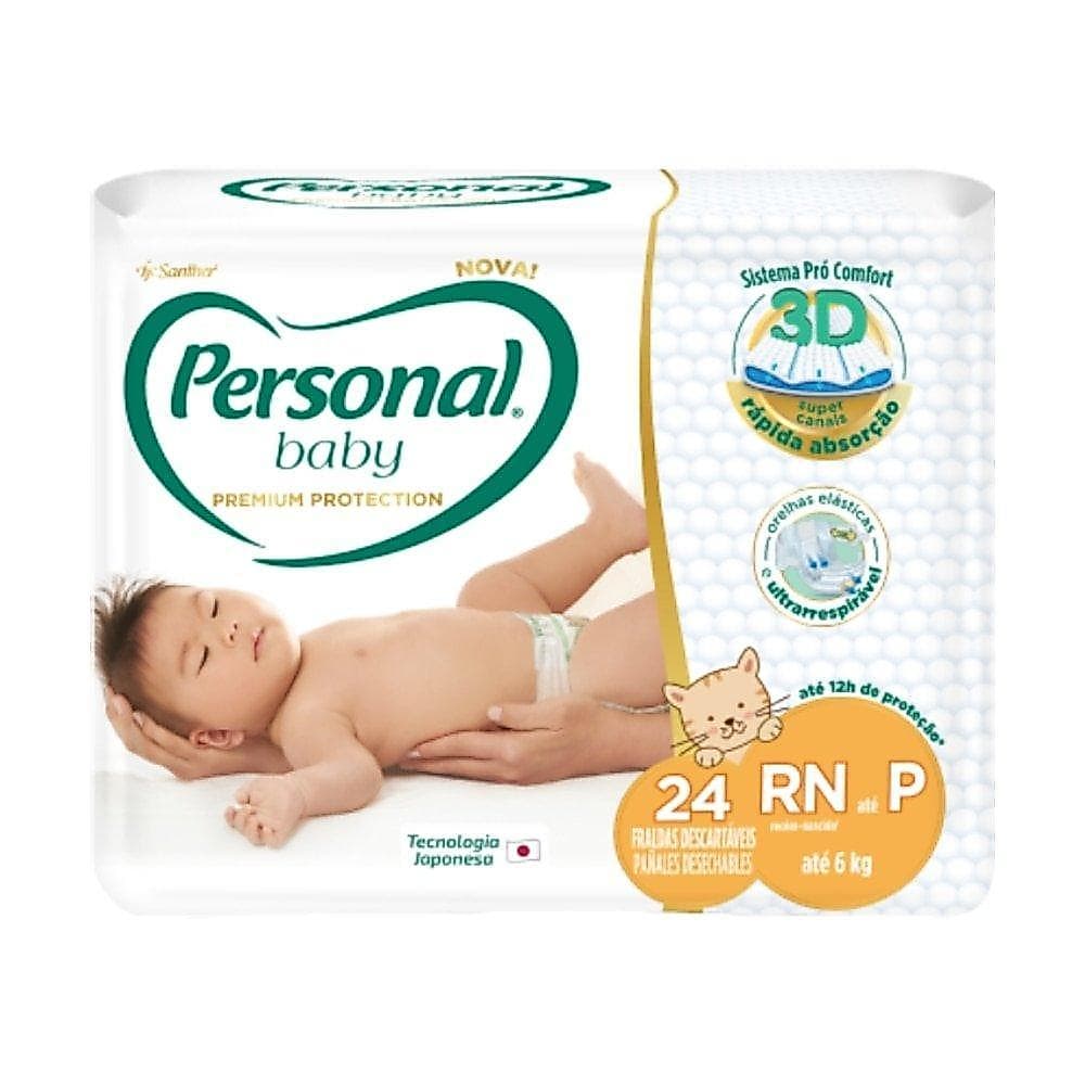 Fralda Descartável Personal Premium Jumbo Tamanho RN/P - 12 Pacotes com 24 Fraldas - Total De 288 Tiras