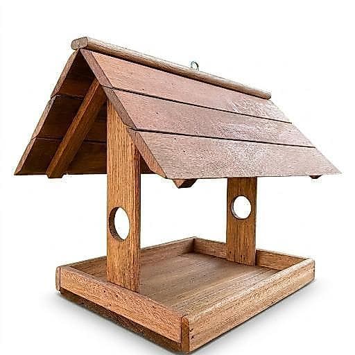 Comedouro Suspenso para Pássaros em Madeira Eucalipto escurecida Casinha Alimentador para Jardim e Varanda