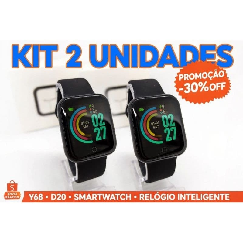 Kit 2  relógio Smartwatch D20 Y68 Bluetooth Relógio Inteligente Esportivo Unissex