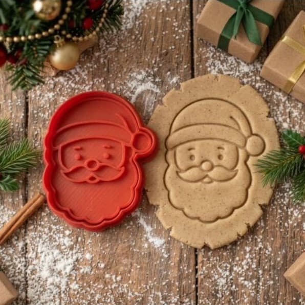 Cortador de biscoito, pasta americana, massinha de modelar, ejetor, forma natalina, natal, papai Noel.