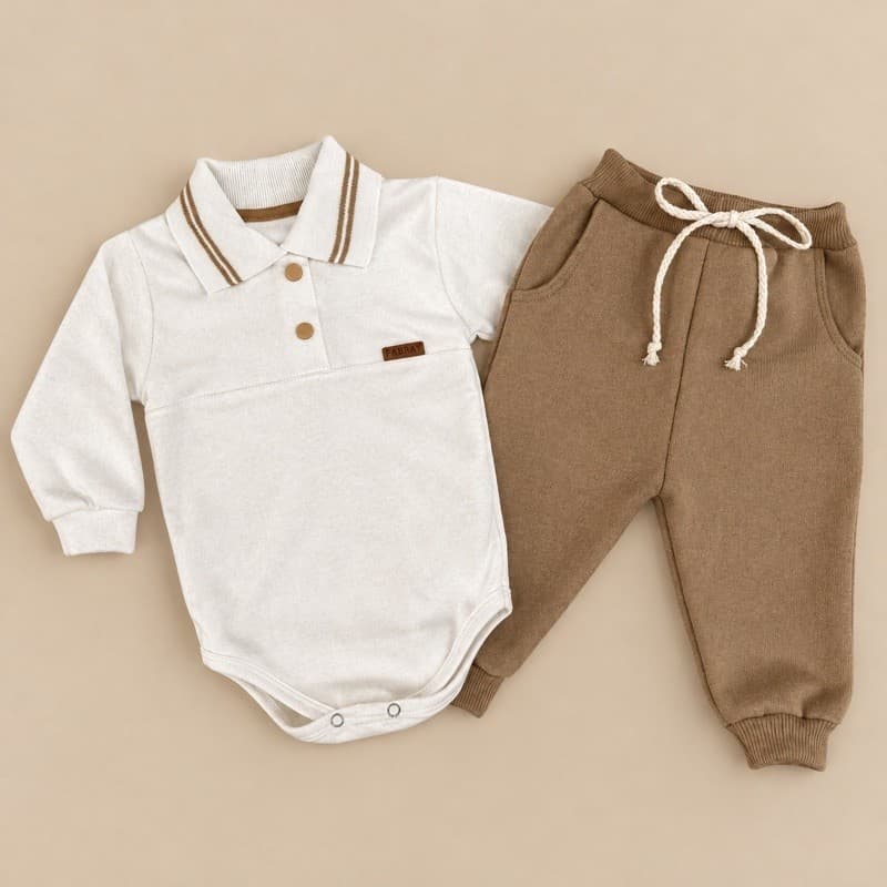 Conjunto Body Polo + Calça Moletom – Para Bebês de 0 a 12 Meses