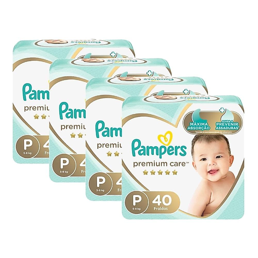 Kit Fralda Pampers Premium Care Mega Tamanho P com 160 unidades