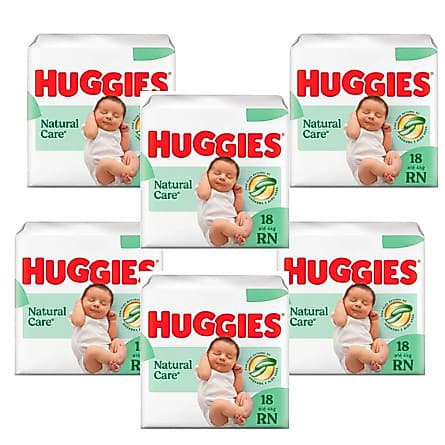Fralda huggies natural care RN 18un recém nascido com 6 pacotes(embalagem pode variar)