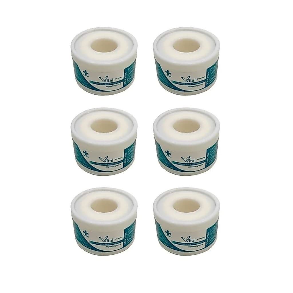 Kit c/ 6 Fita Cirúrgica Micropore Cor Branca Hipoalergênica Vital 2,5cm x 10m