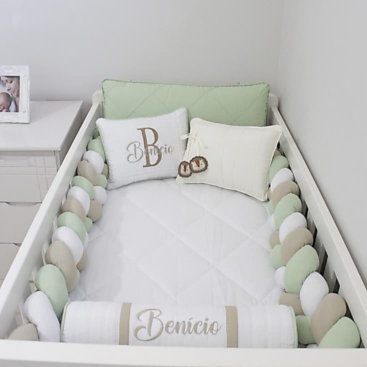 Kit Berço Luxo Trança Personalizado com Nome 10 Peças Enxoval Bebê Menina ou Menino