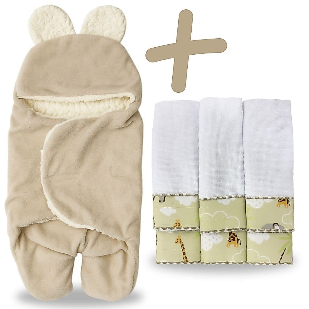 Saco de Dormir Para Bebe Cobertor Soft + 6 Fralda Ombro Kit Enxoval Menina Menino Rosa Azul