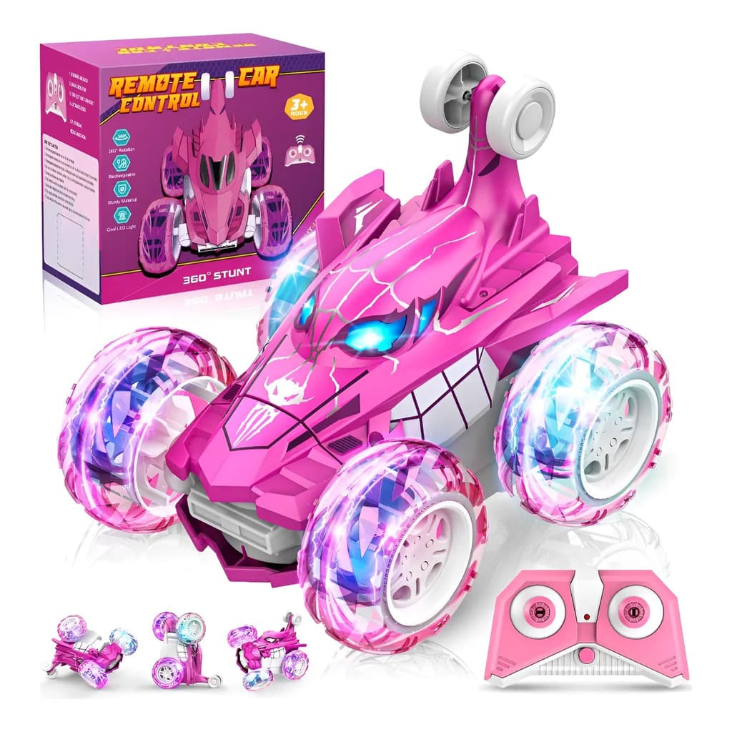 Carrinho Recarregável Controle Remoto Acrobata Gira 360 Graus Aranha Spider Rosa Pink Menina Kizumba